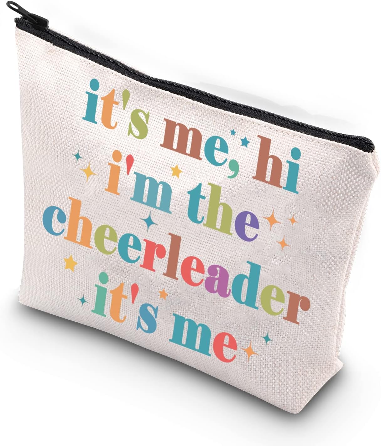 TSOTMO Bolsa de maquillaje con cremallera para animadora It’s Me, Hi I’m The Cheerleader It’s Me Bag Cheerleading Teammate Gift, Beige, Animadora
