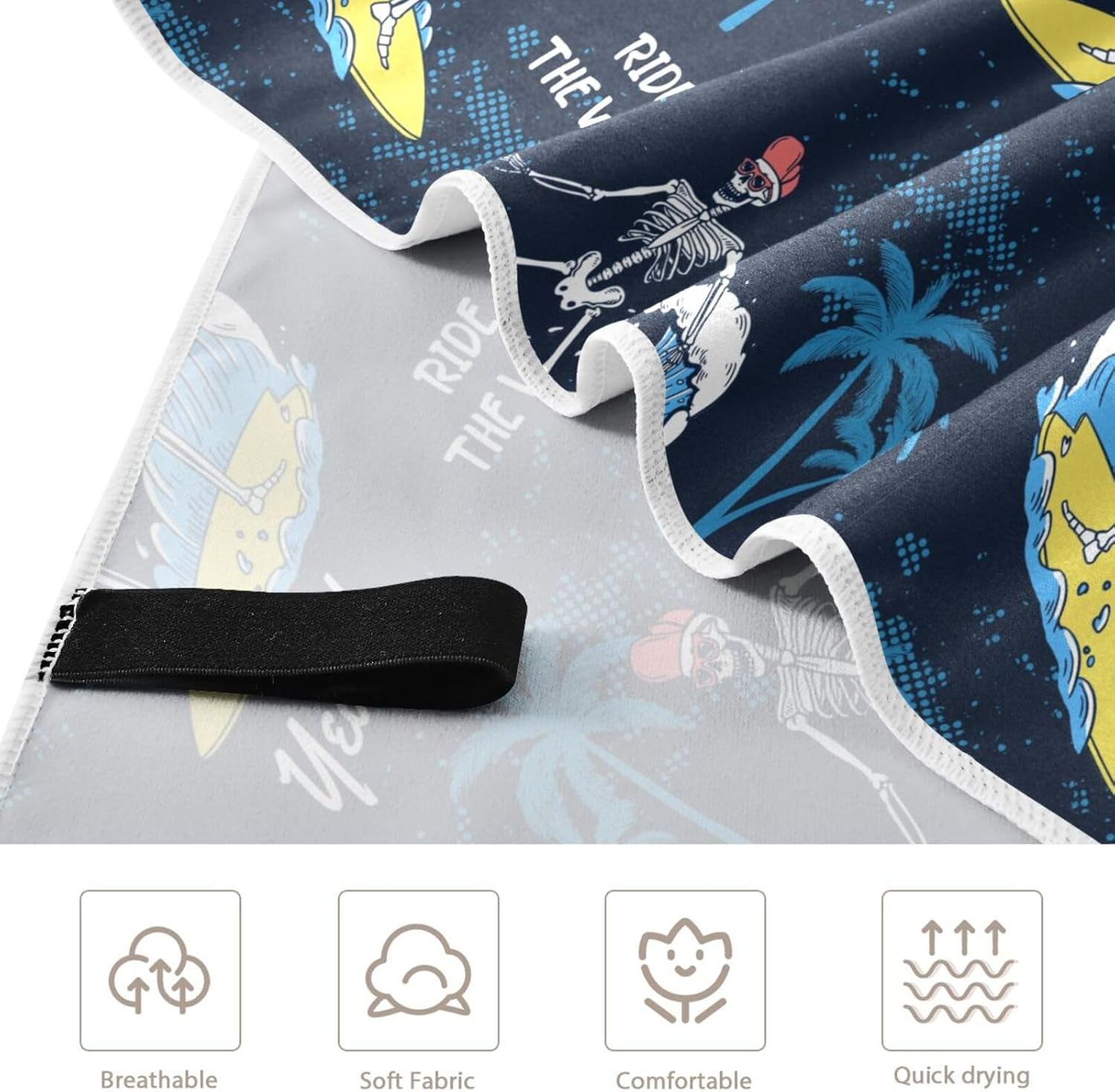Skulls Skeletons – Toalla de playa gruesa de gran tamaño para adultos, secado rápido, toalla de viaje de alta absorción con bolsa de almacenamiento,