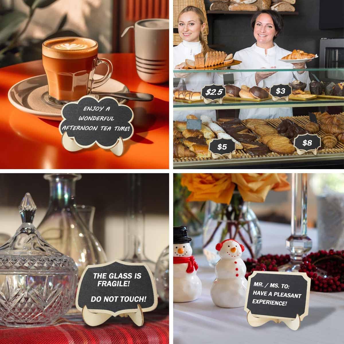 20 Pack Mini Chalkboard Signs Food Labels Small Wooden Blackboard with Easel Stand for Table Numbers Wedding Sign Message Board Place Cards Party