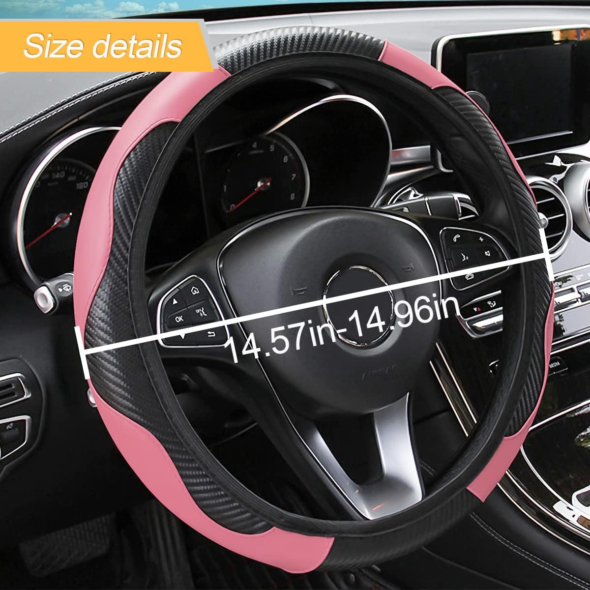 Funda para volante de automóvil, de microfibra de piel sintética, elástica de fibra de carbono, protector de volante de automóvil, 15 pulgadas,