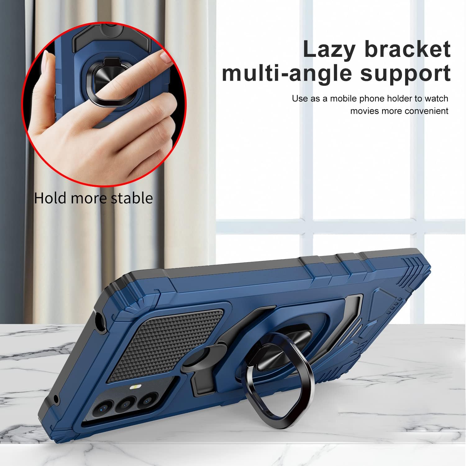 OWMGTS Funda para TCL 30SE con protector de pantalla, de goma a prueba de golpes, soporte magnético para automóvil, función atril incorporado, funda