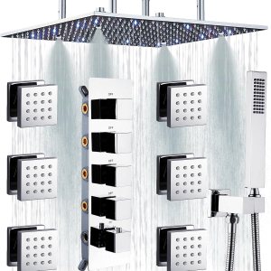 AYIVG Sistema de ducha de techo cromado con 6 chorros de cuerpo de 16 pulgadas, sistema de ducha de niebla de lluvia grande, sistema de ducha AYIVG Sistema de ducha de techo cromado con 6 chorros de cuerpo de 16 pulgadas, sistema de ducha de niebla de lluvia grande, sistema de ducha