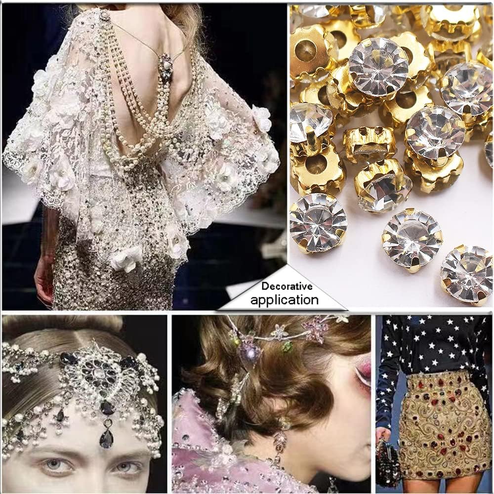 Diamantes de imitación de 0.118in a 0.394in, diamantes de imitación de garra dorada, piedras de cristal brillantes, accesorios de costura para ropa