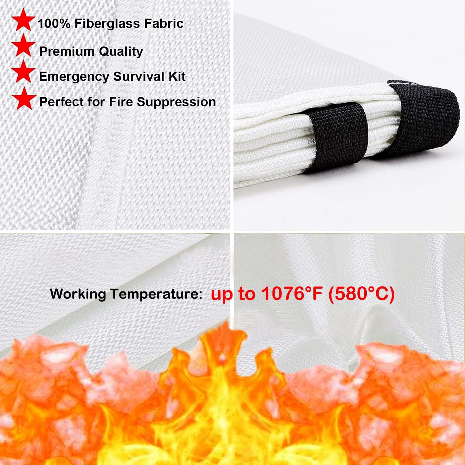 Tonyko – Cobija de fibra de vidrio para incendios para supervivencia de emergencia, protección que retarda el fuego y aislamiento de calor con