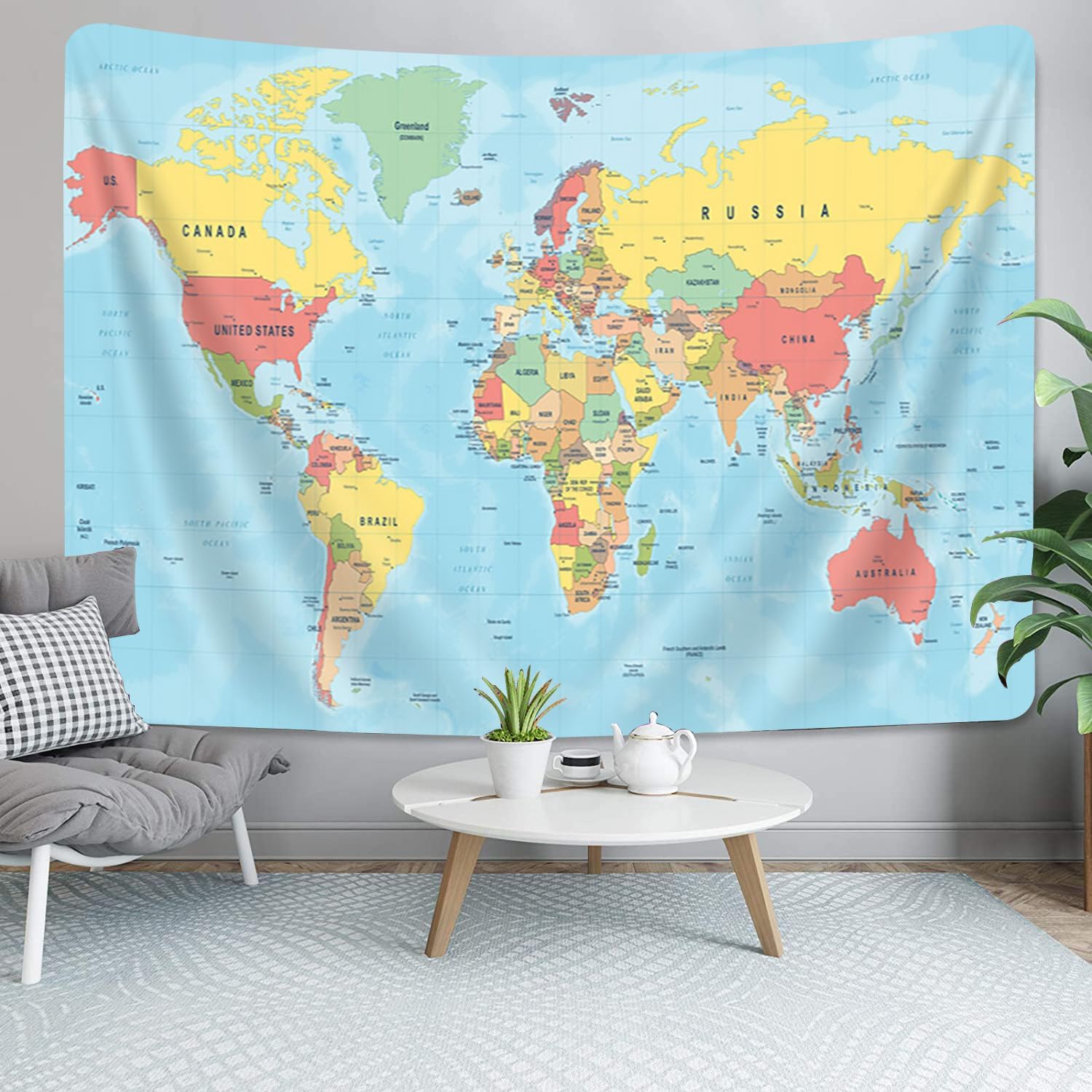 Tapiz de mapa del mundo, Asia Europa, topografía de la ciudad del sur, Estados Unidos, África, Japón, tapices educativos para niños, estudiantes,