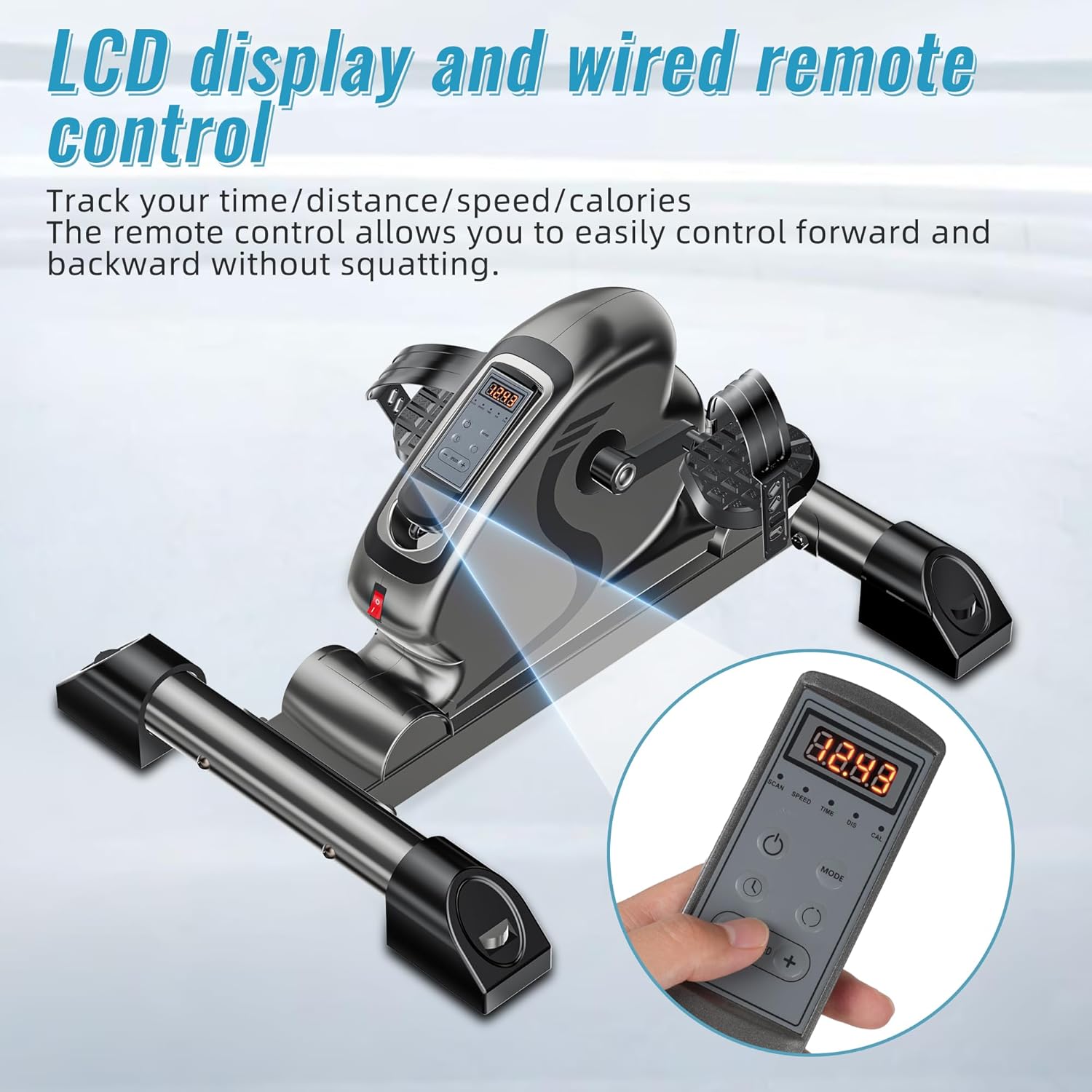 Mini bicicleta estática con pedal eléctrico con base antideslizante mejorada, control remoto para interiores, debajo del escritorio, bicicleta para