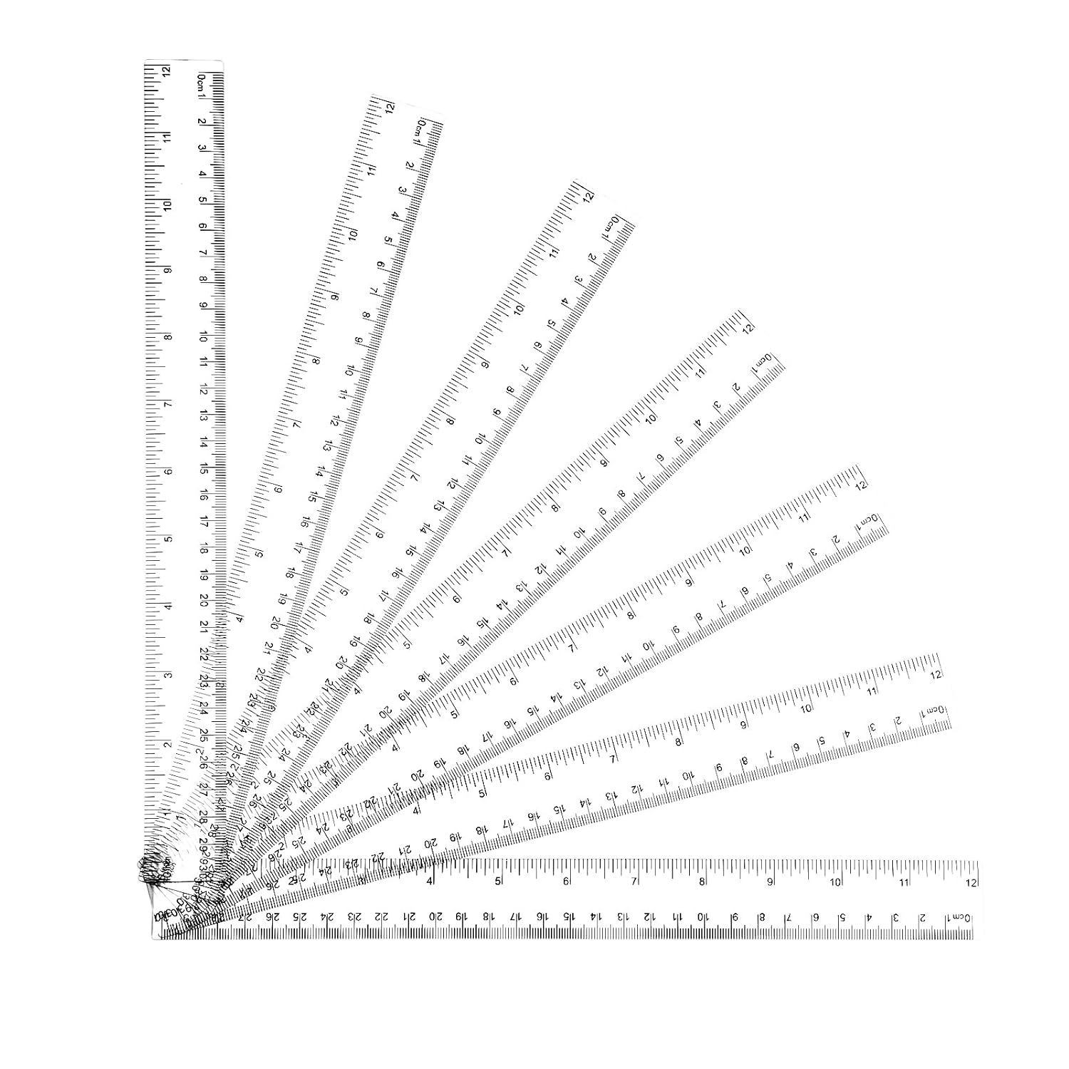 Paquete de 7 reglas transparentes de plástico de 12 pulgadas, regla métrica para dibujar y medir matemáticas, reglas rectas con centímetros