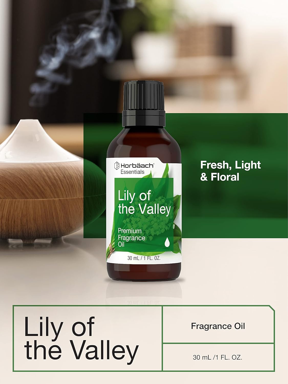 Horbäach Aceite de fragancia Lily of The Valley  1 onza líquida (1.0 fl oz)  Grado premium  para difusores, fabricación de velas y jabón, proyectos