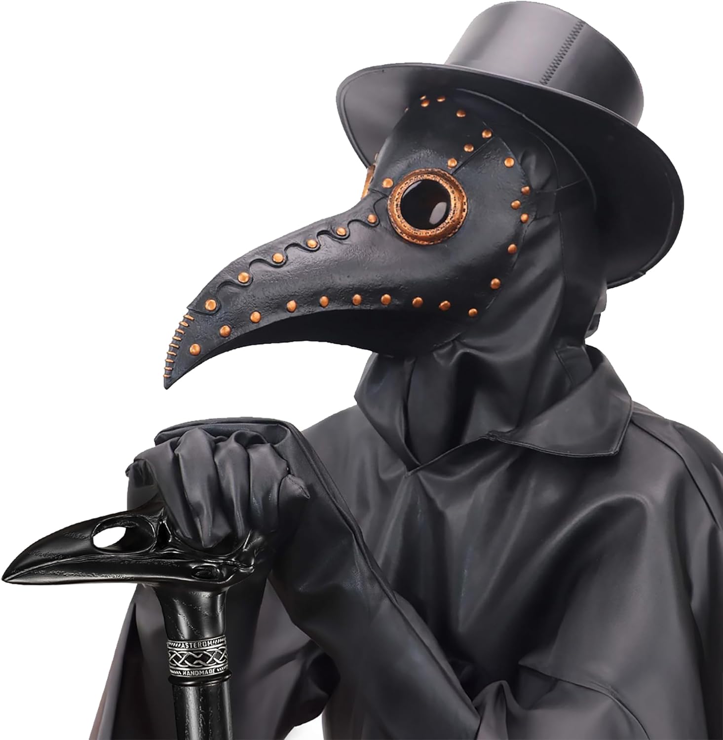 Cool Plague Doctor Cane – Elegante bastón steampunk para hombres y mujeres – Bastón negro tallado con calavera de cuervo