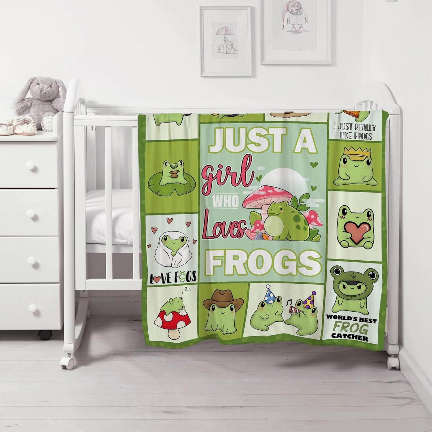 Just A Girl Who Loves Frogs Manta para niñas, suave y acogedora manta de franela esponjosa de rana verde, regalo para niños, 40 x 50 pulgadas,