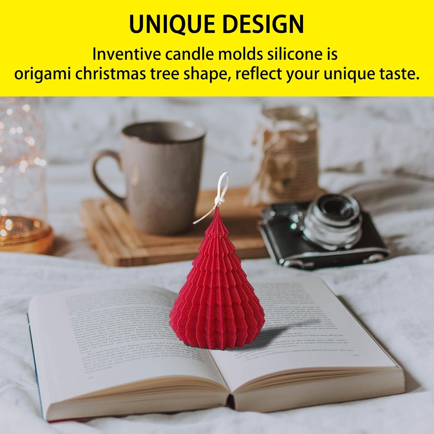 VUTEHO Moldes grandes para velas de árbol de Navidad, moldes de vela con forma de árbol de Navidad de origami, moldes de vela de Navidad 3D para