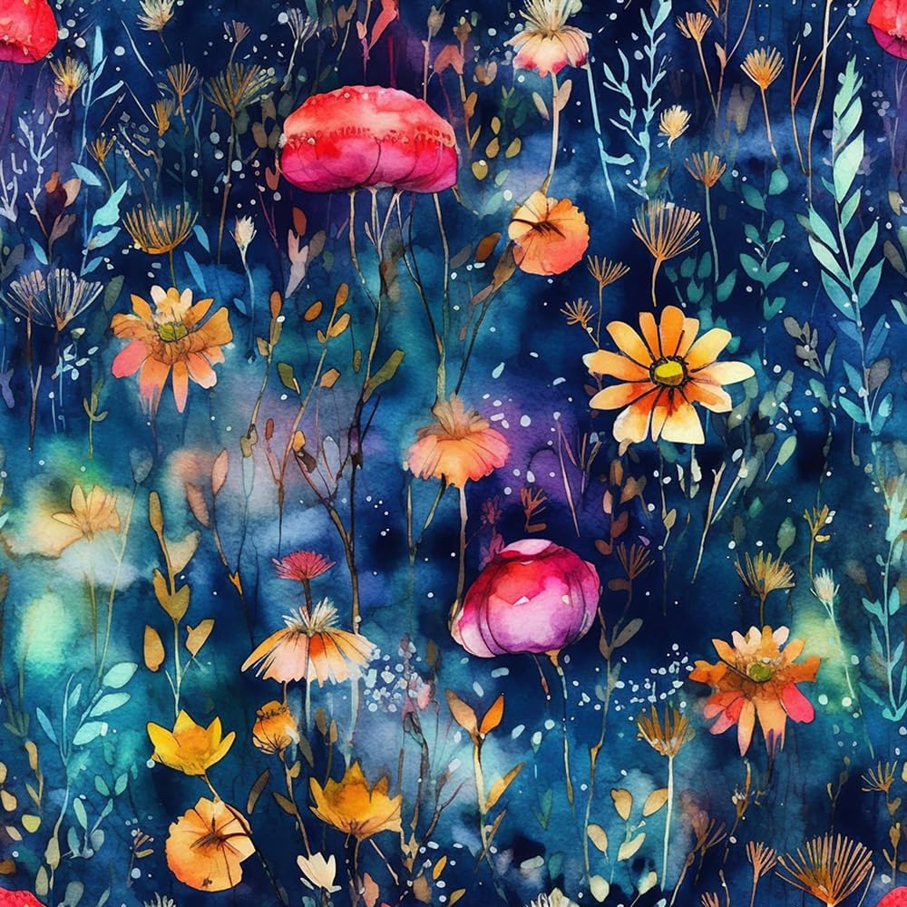 VistaPalette Papel tapiz autoadhesivo de flores silvestres de acuarela de 18 x 236 pulgadas, color amarilloazulrojo, papel de contacto extraíble