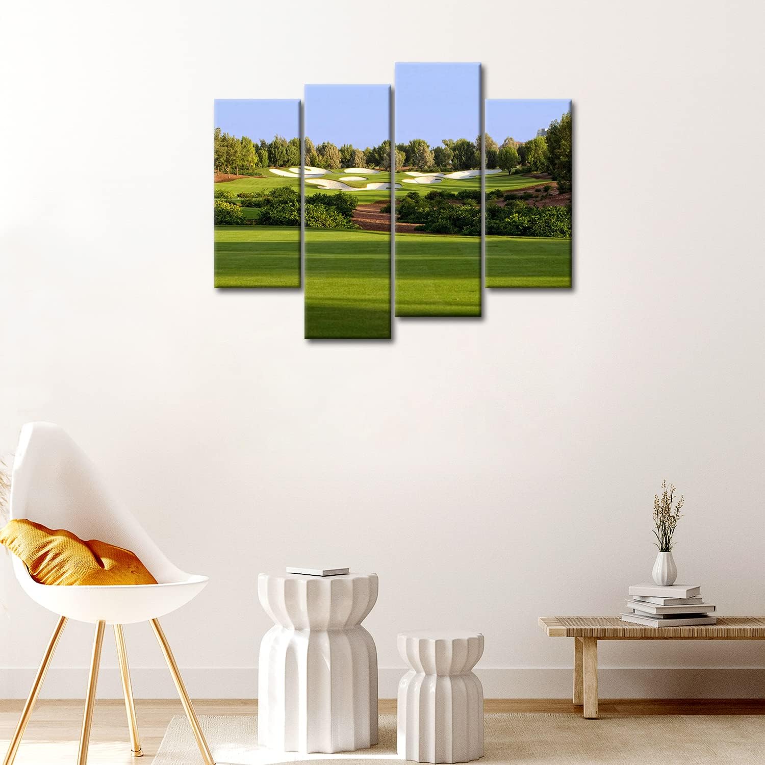 So Crazy Art- Golf Wall Art Decor Green Trees and Lawn in Jumeirah Golf Estates Canvas Pictures Artwork 4 Panel Painting Prints for Home Living