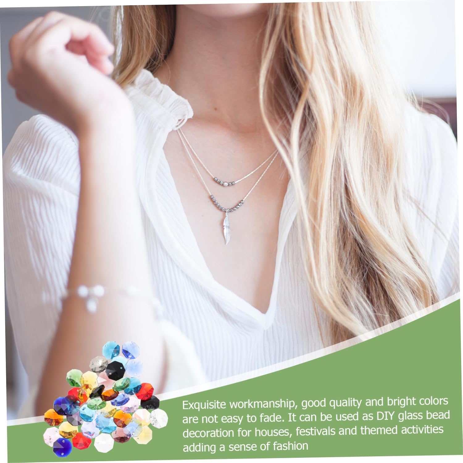 COHEALI 80 piezas de cuentas octogonales de doble agujero para fabricación de joyas, espaciador, cuentas de agujero facetado, cuentas de acrílico,