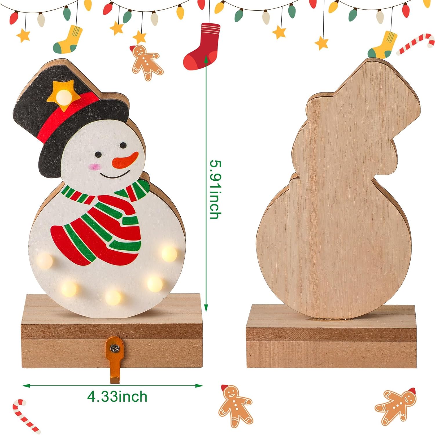 6 soportes para calcetines de Navidad con luz LED, árbol de Navidad, muñeco de nieve, Papá Noel, copos de nieve, ganchos para calcetines de Navidad,