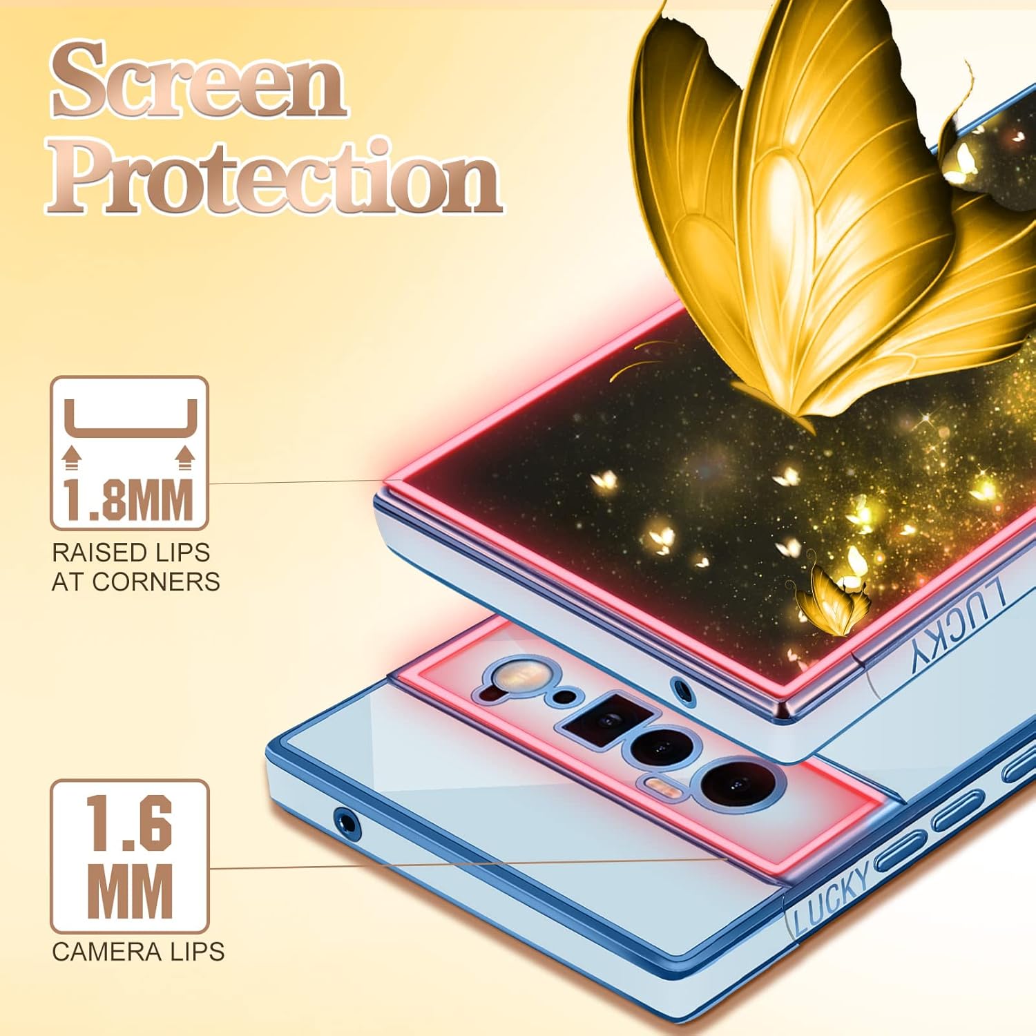 Coralogo Funda para Google Pixel 6 Pro 5G Butterfly para mujeres y niñas, bonitas fundas para teléfono, bonitas mariposas chapadas en azul, diseño