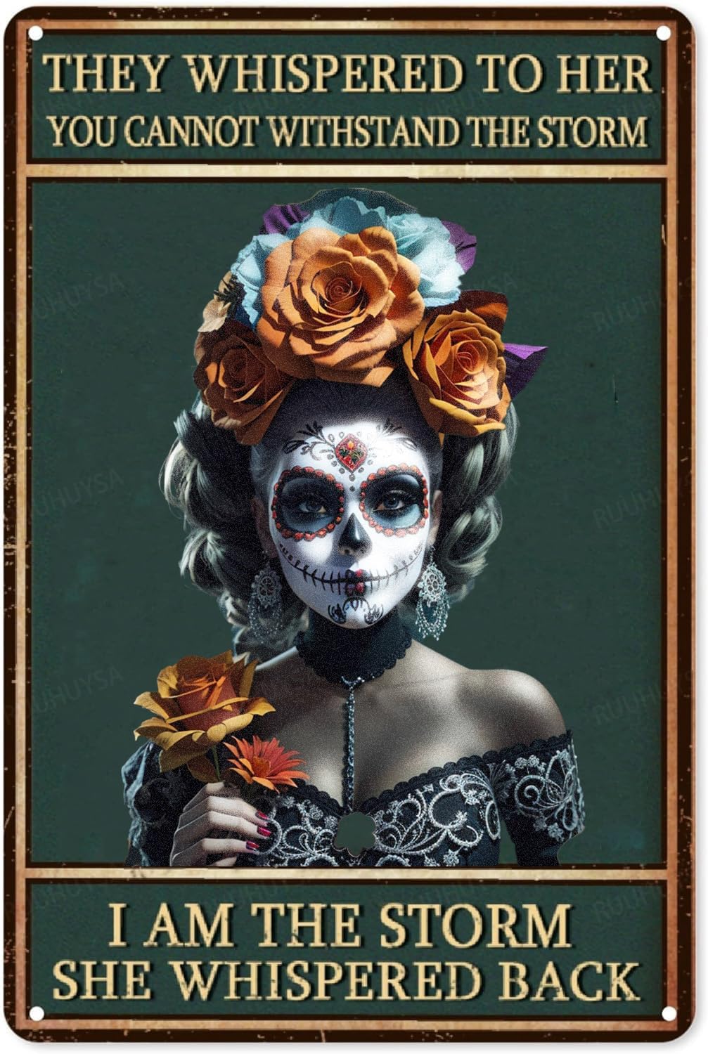 RUUHUYSA Helloween – Letrero de metal vintage con diseño de calavera de azúcar y calavera de azúcar para Halloween, para el hogar, familia, amantes,