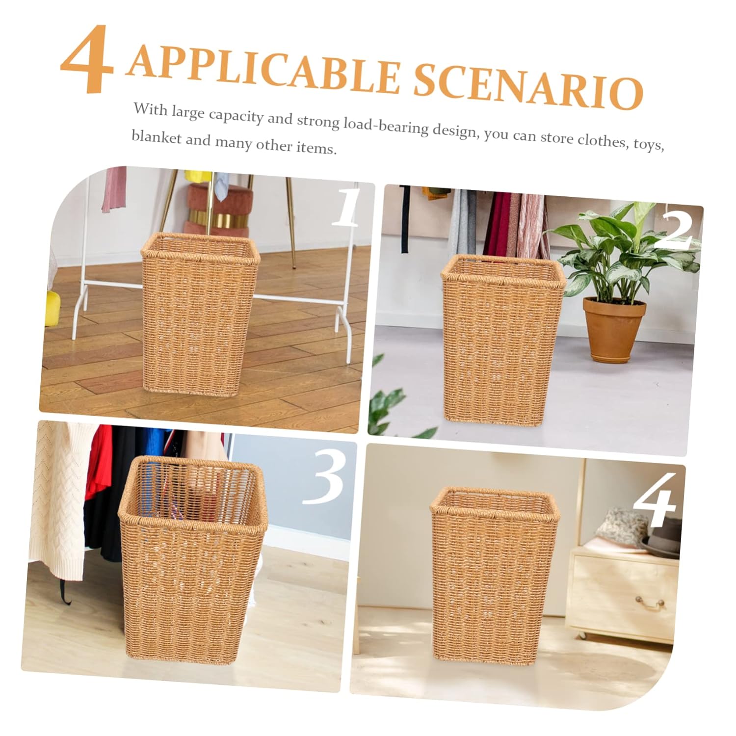 COLLBATH Cesto de cocina cuadrado de paja multiusos tejido de ratán multifunción, papelera de tela para la oficina, cesta de basura, almacenamiento