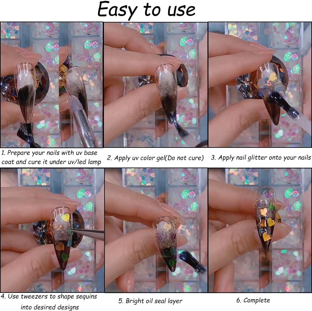 24 rejillas de lentejuelas holográficas para uñas y 1 pinza de arte de uñas, copos de sirena iridiscentes, calcomanías ultrafinas y coloridas con