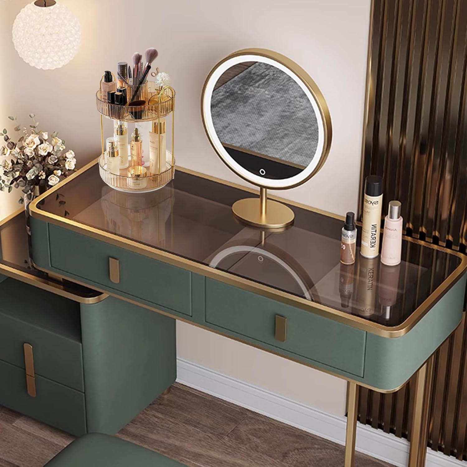 Organizador de maquillaje giratorio de 360, bandejas de baño, organizador de encimera, carrusel de maquillaje, estante giratorio de gran capacidad,