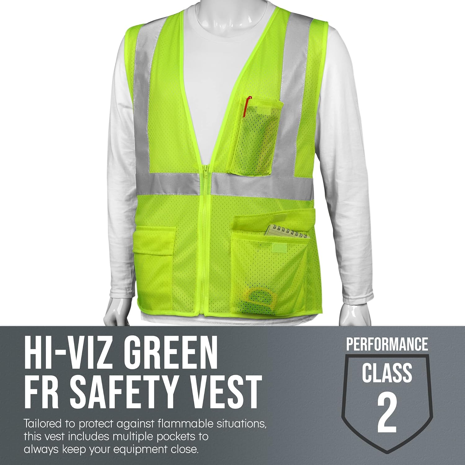 Glow Shield High Visibility Class 3 ANSI Safety Vest with Sleeves, Wide Reflective Stripes & Zipper Closure, S to 4XL