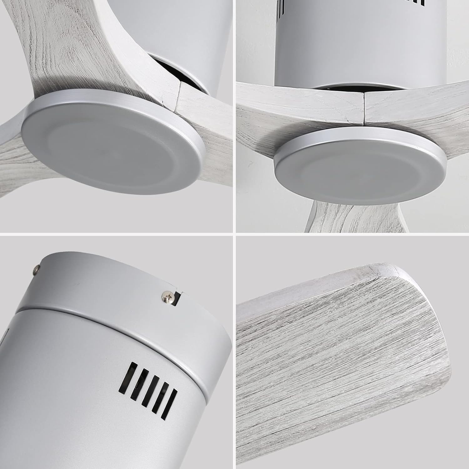 Sofucor Ventilador de techo de 52 pulgadas, gris, 3 cuchillas, perfil bajo, motor de CC, control remoto, montaje empotrado, ahorro de energía,