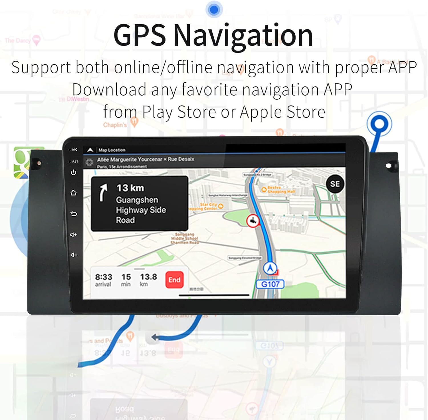 para BMW-E39-1996-2003-Radio, Ezonetronics -Carplay-Radio, con 1G RAM 32G ROM Bluetooth GPS Navegación Pantalla táctil EZoneTronics