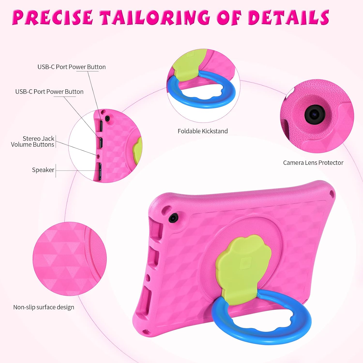Riaour Funda para tablet de 10 pulgadas para niños, ligera, a prueba de golpes, soporte para niños, incompatible con iPad Samsung. Rosa