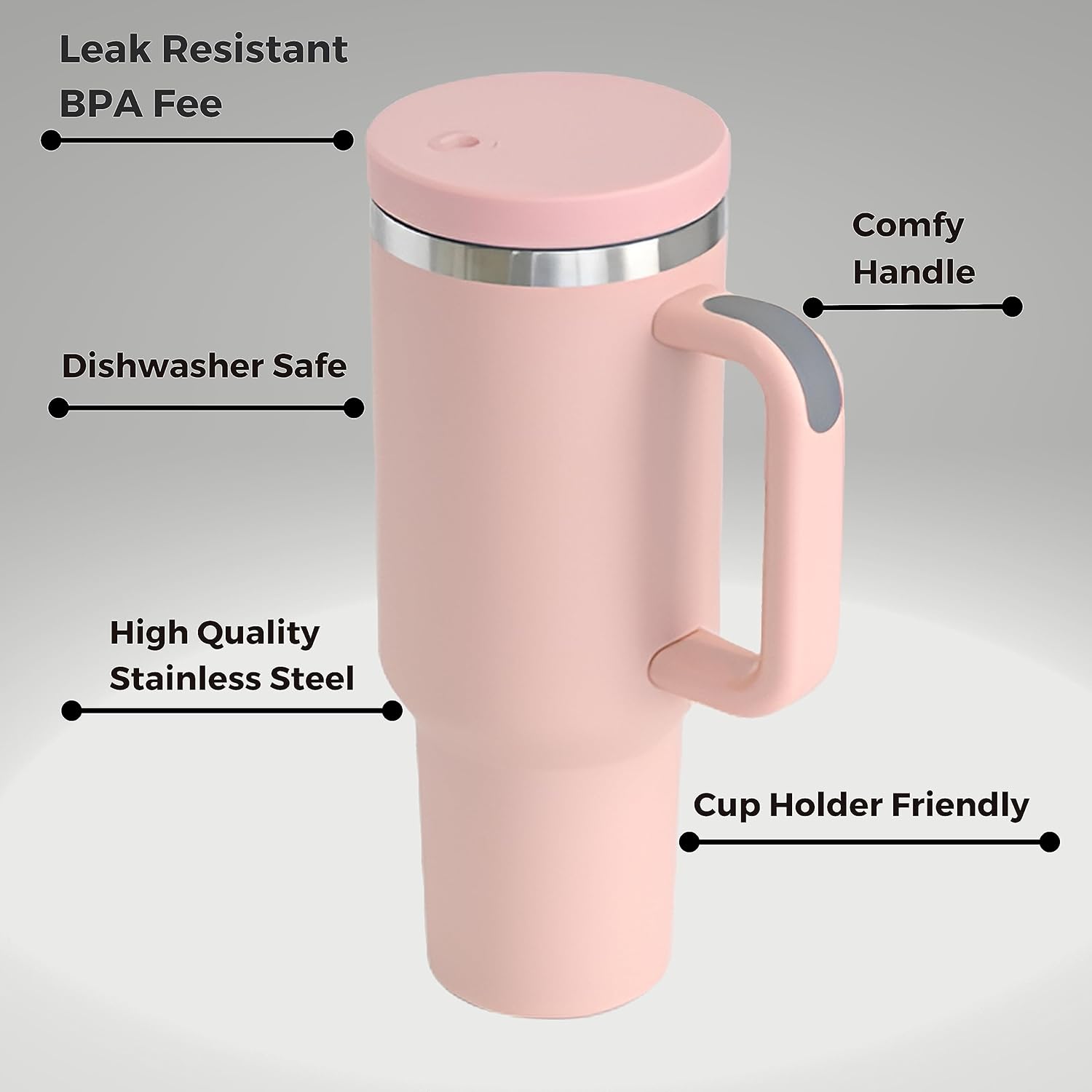 Refresh – Vaso de 40 onzas con asa y tapa con popote para agua, café o té helado, batido y más, botella de agua de acero inoxidable aislada al