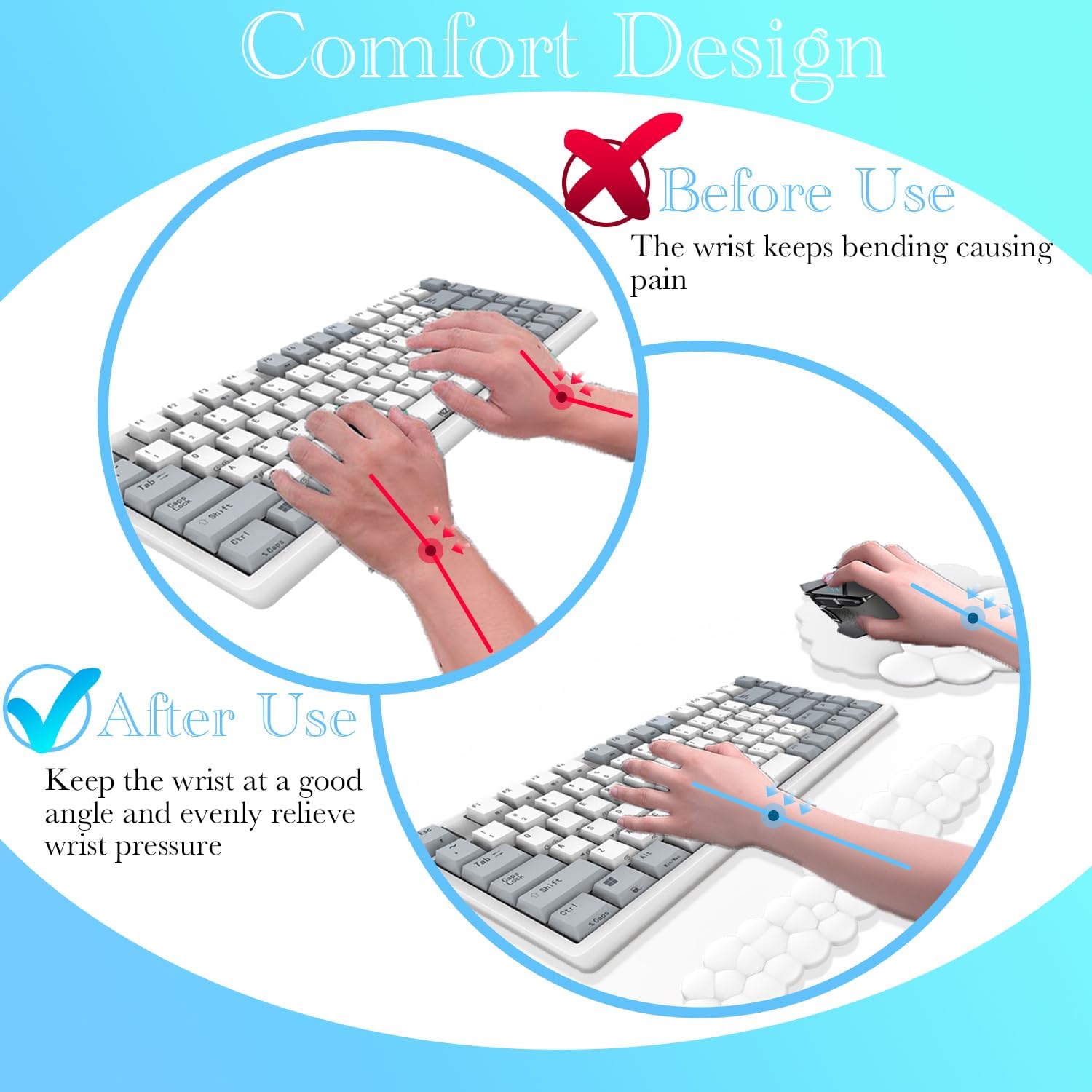 Reposamuñecas para teclado Cloud 3 en 1, teclado de piel suave, reposamuñecas para aliviar el dolor de muñeca para el hogar, oficina, laptop,