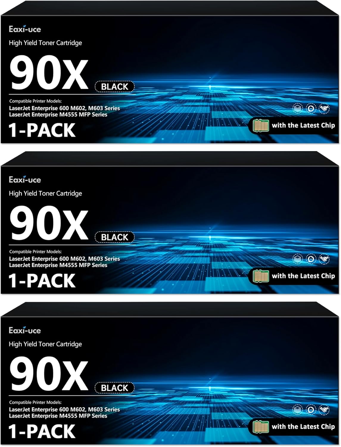 Cartucho de tóner negro de alto rendimiento 90X con CHIP (paquete de 3)  Reemplazo para tóner HP90X 90A CE390A funciona con impresora láser