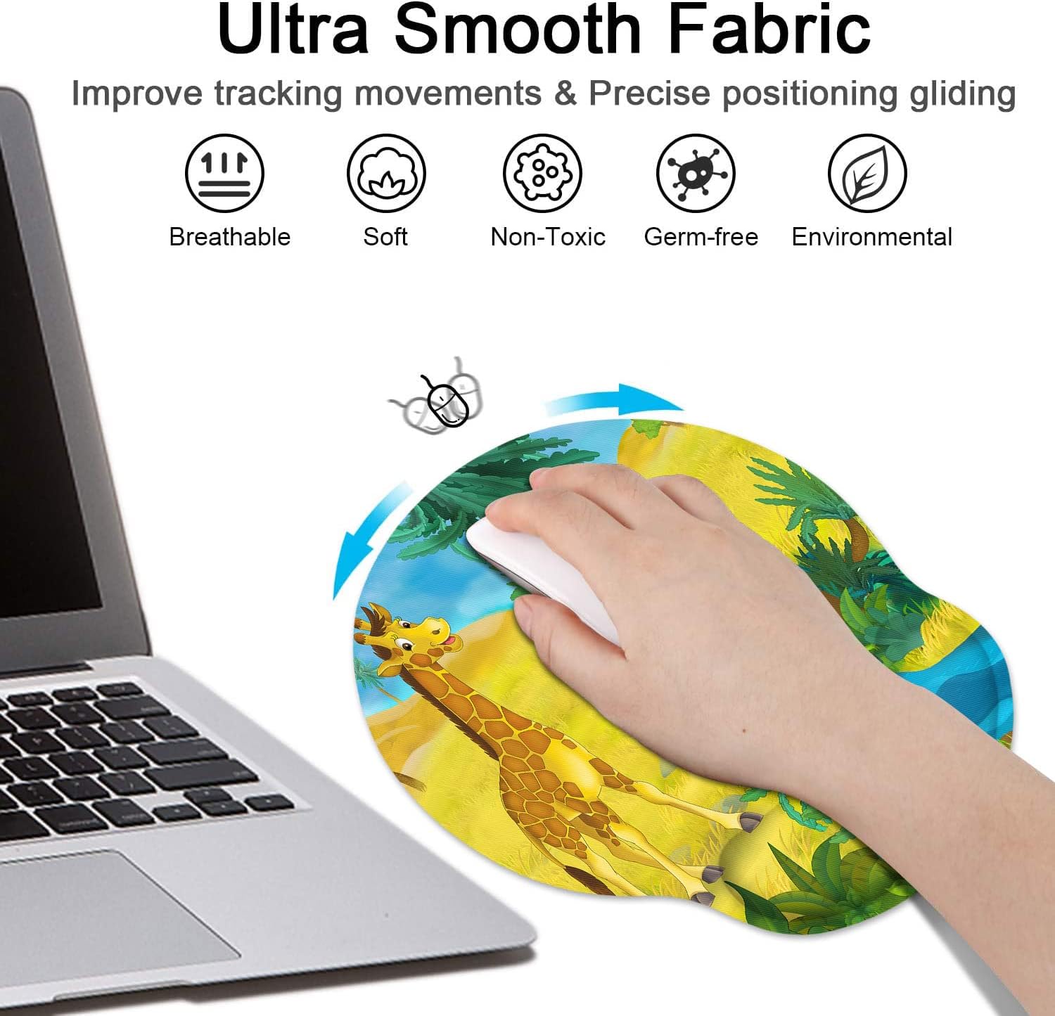 Alfombrilla de mouse ergonómica con soporte para muñeca, animales salvajes verdes, jirafa, base de goma antideslizante, alfombrilla de mouse para el