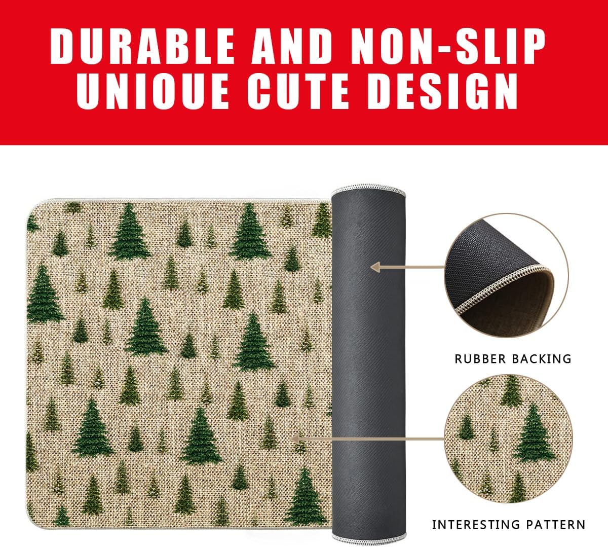 Tapete de Navidad para puerta de exterior, tapete de árbol de Navidad, tapete de entrada verde, tapete de puerta de invierno, decoración de casa de