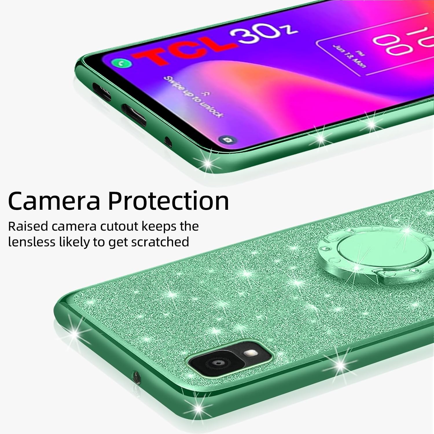 KuDiNi Funda para Alcatel TCL 30 Z T602DL, TCL 30 LE para mujer, con purpurina, suave, elegante, transparente, TPU de lujo, linda funda protectora
