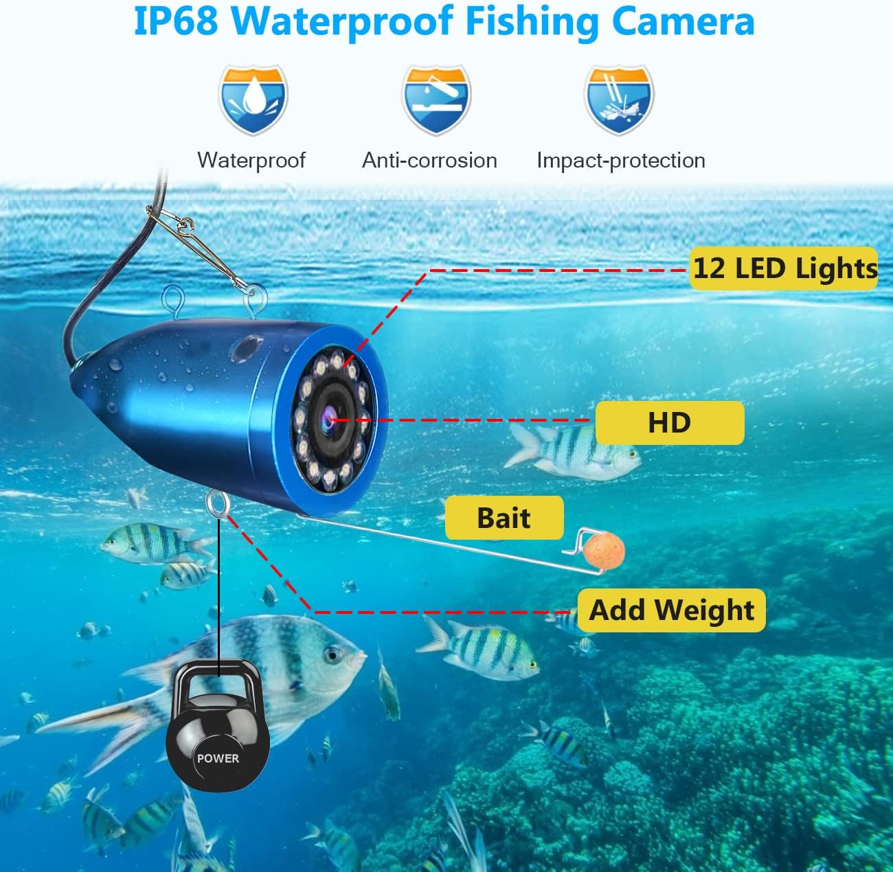 anysun – Cámara de pesca subacuática, cámara de pesca en hielo, cámaras de video portátiles, buscador de peces con monitor HD de 7 pulgadas y 12