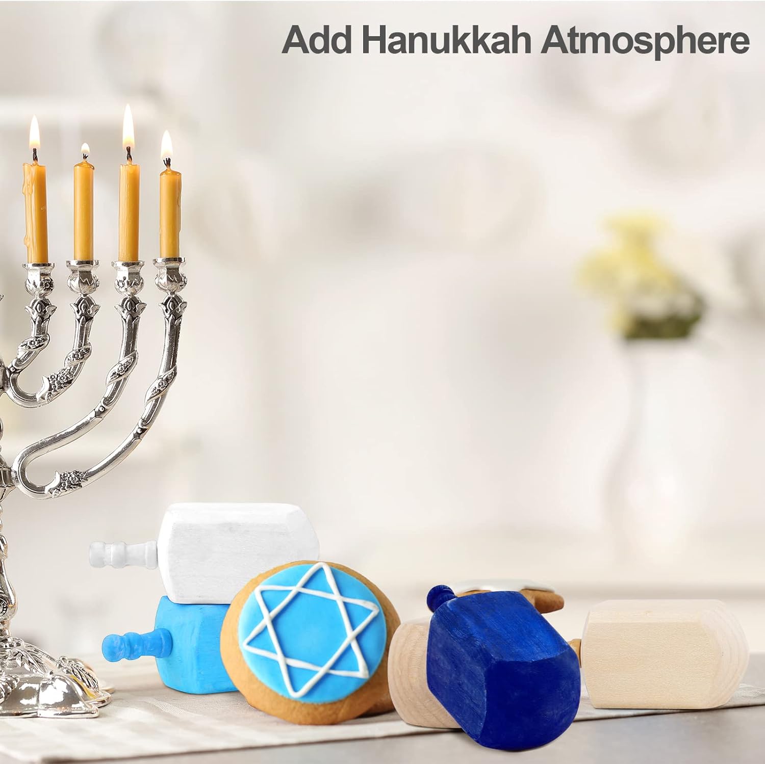 Paquete de 12 camisetas giratorias de madera sin terminar con acuarelas de 3 pulgadas de madera natural para decoraciones de Hanukkah, manualidades