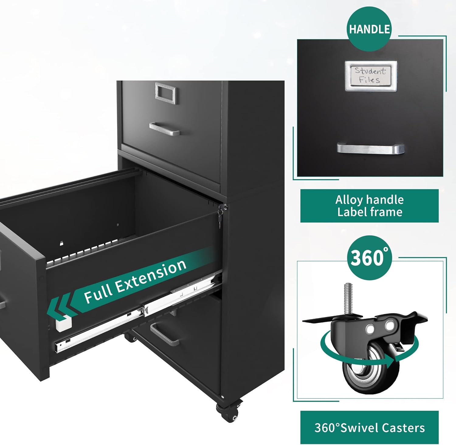 YITAHOME Archivador vertical, gabinete de almacenamiento de oficina desmontable de 4 cajones con cerradura, archivador de metal móvil debajo del