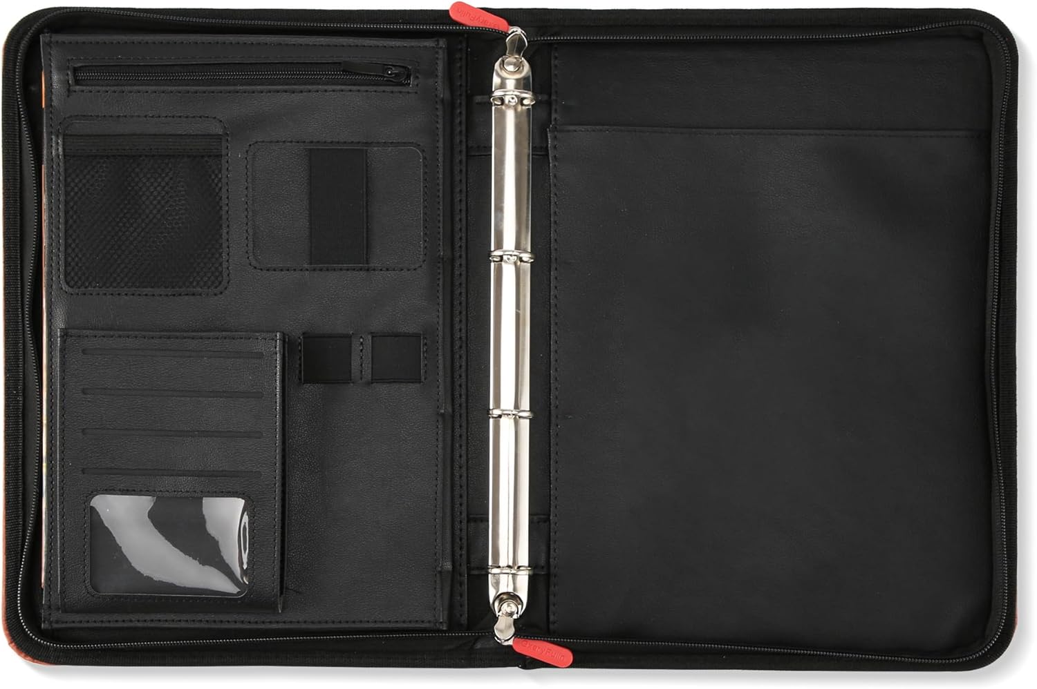 Padfolio – Organizador de piel sintética, carpeta con cremallera de 4 juntas tóricas (rojo y marrón)