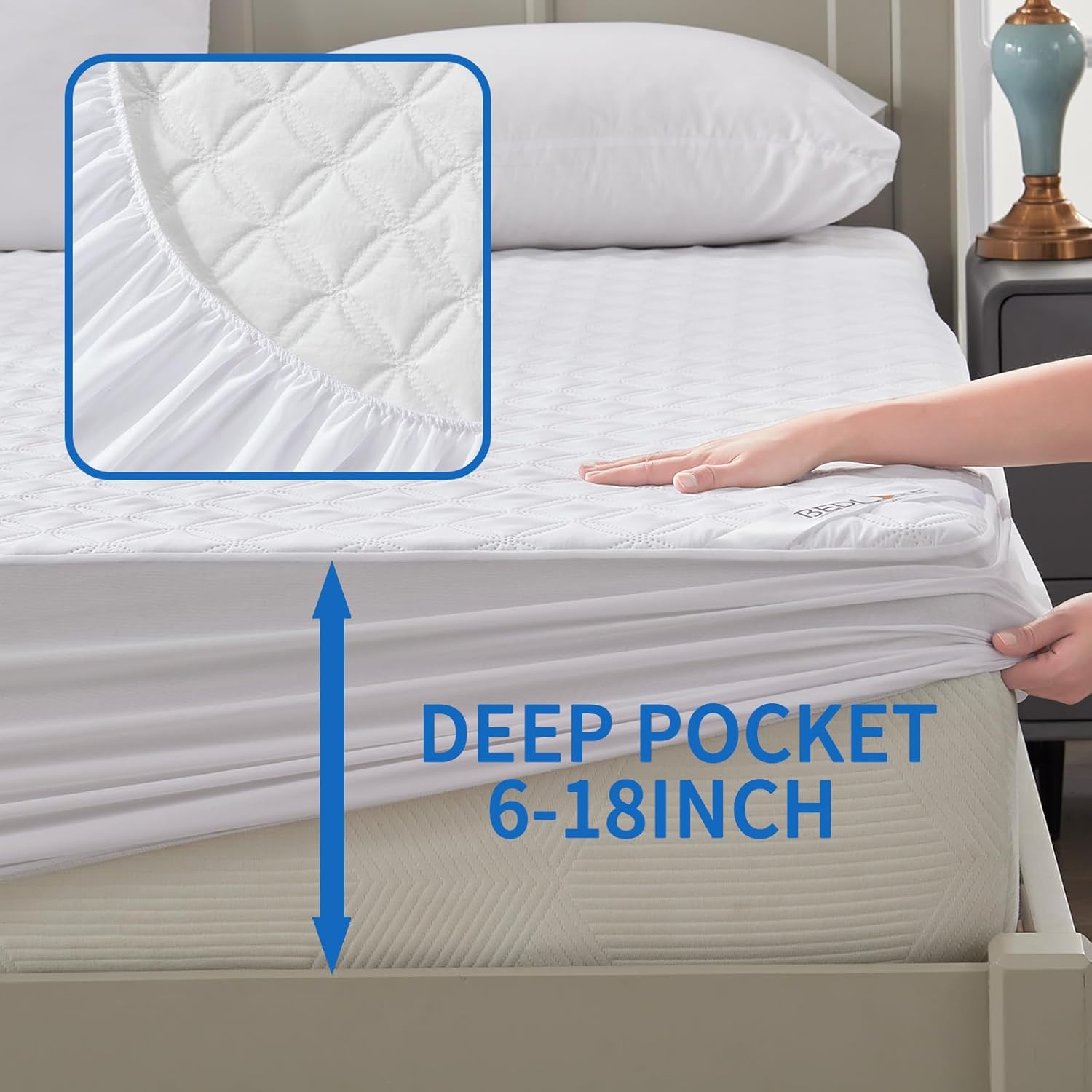 Protector de colchón impermeable, tamaño individual XL, con bolsillo profundo ajustado de hasta 6 a 18 pulgadas, funda de colchón de cama suave y