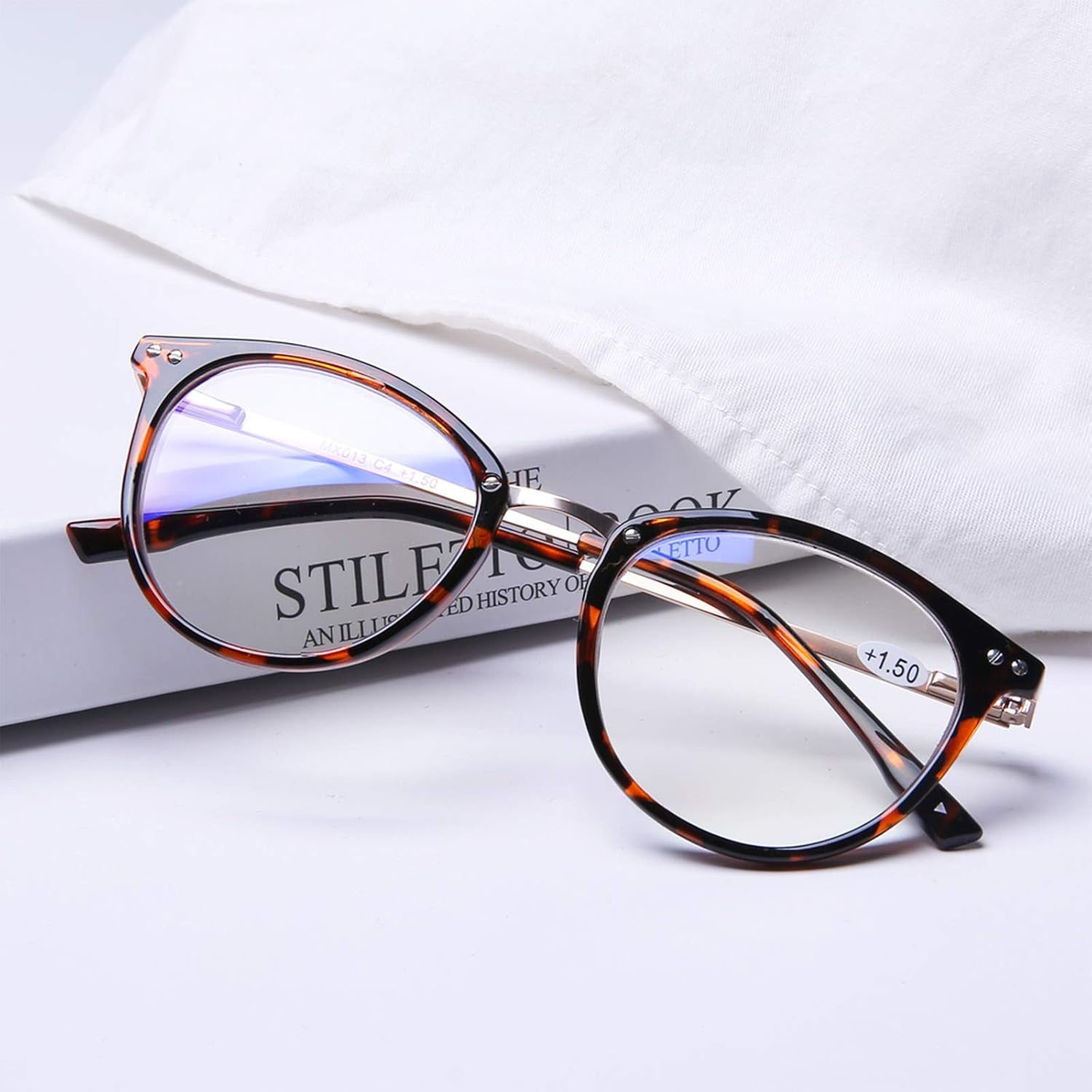 AQWANO Blue Light Blocking Reading Glasses Women Men, Fashion Round Computer Readers Anti EyestrainUVGlare