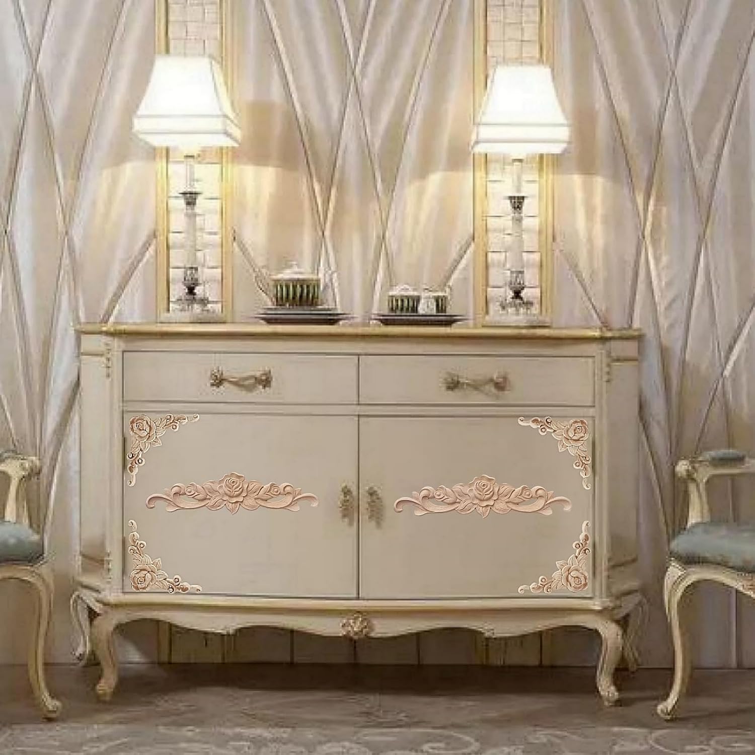 5 piezas de apliques de madera sin pintar Onlays para puerta de cama, armario, muebles, decoración tallada en madera, apliques de madera de color