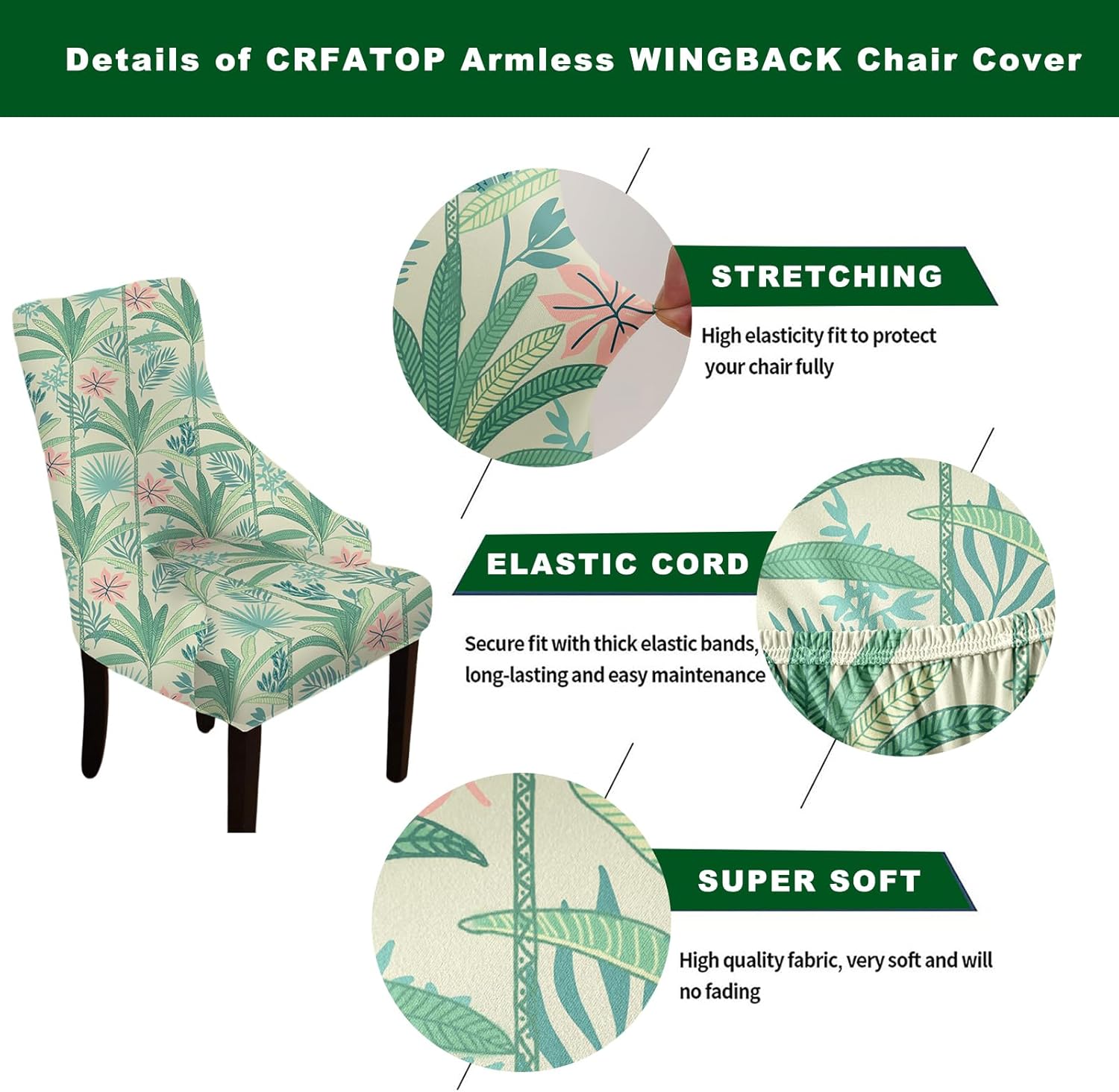CRFATOP Funda elástica para silla lateral con respaldo de ala, funda estampada para silla de acento lavable, funda reutilizable para silla de