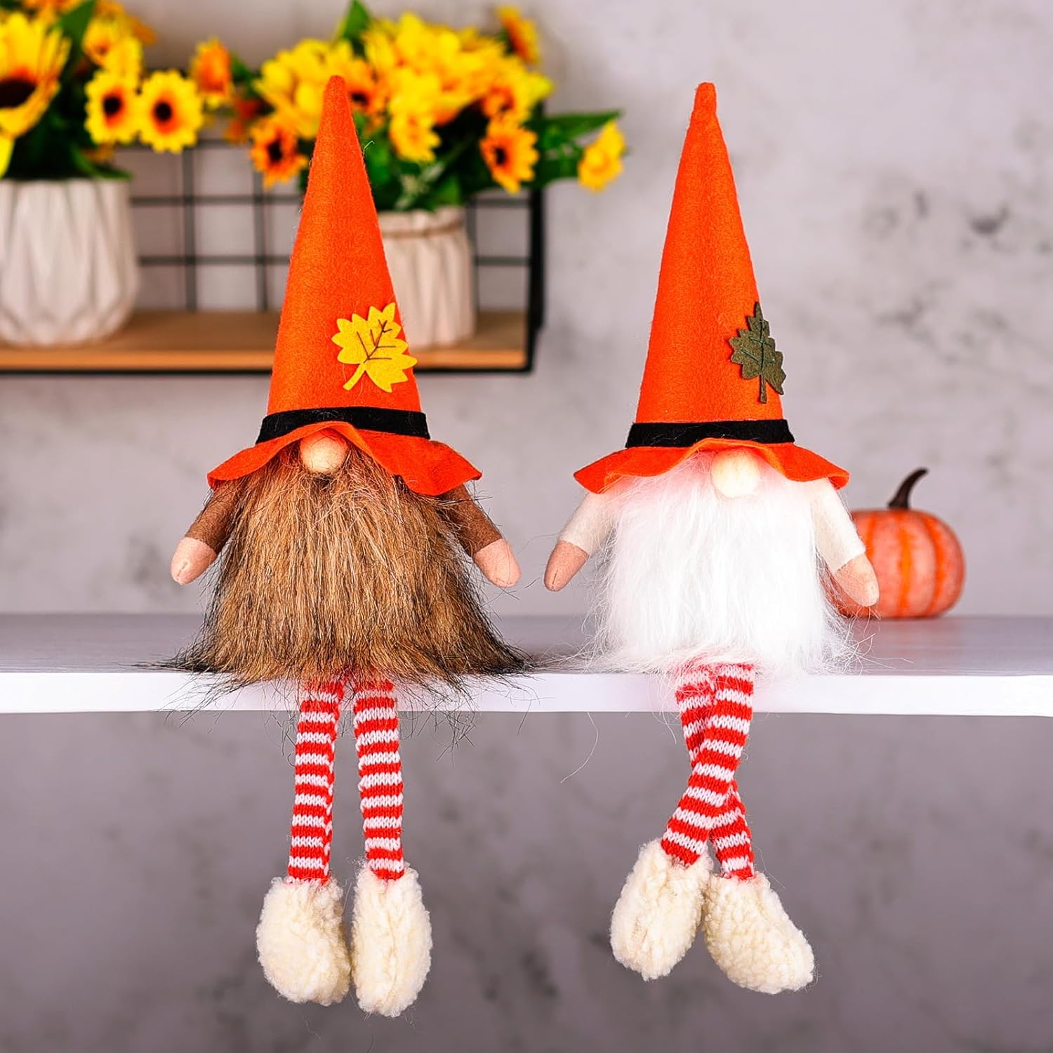 Fall Gnomes – Indoor Fall Thanksgiving Decorations for Home – Small Plush Gnomes with Legs Set of 2