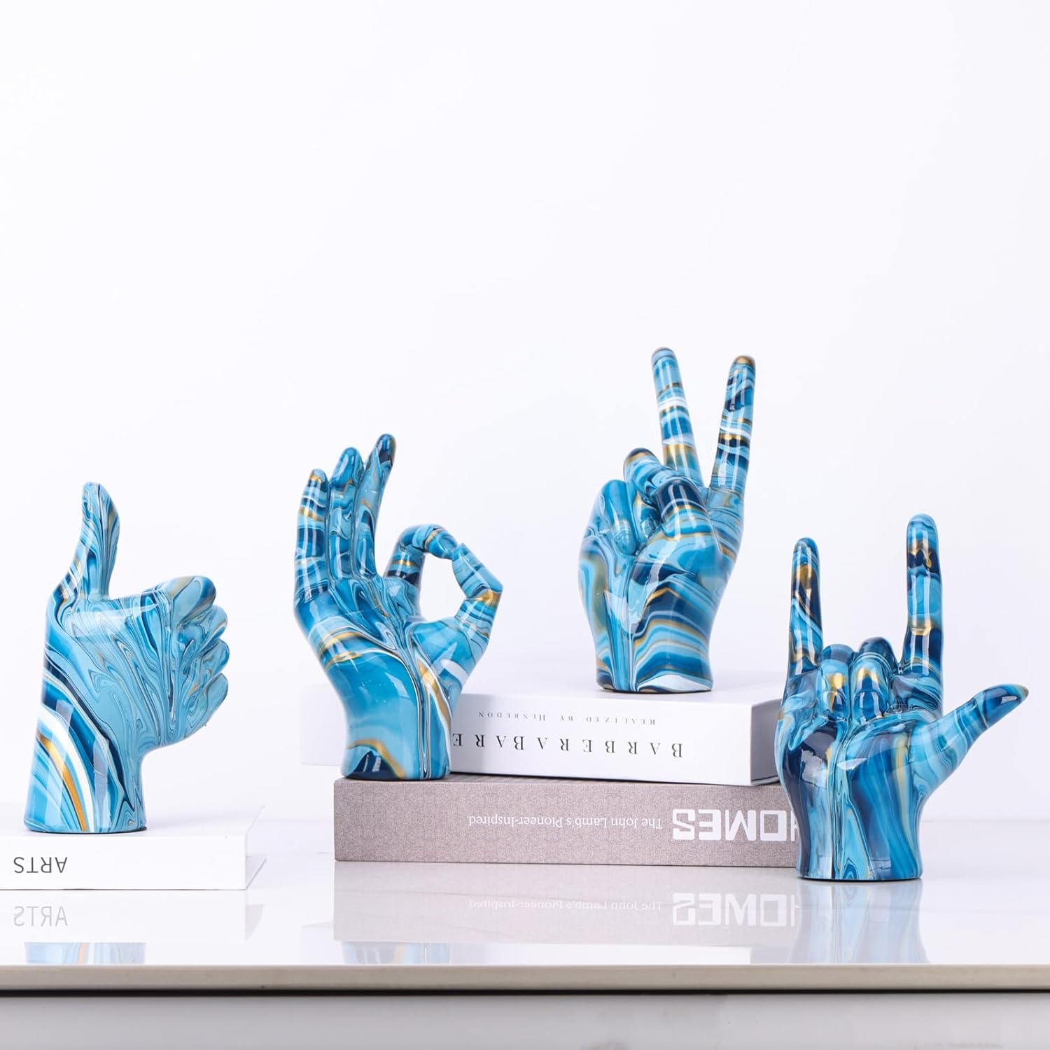 Decoración de escritorio con estatua de gesto con texto en inglés “I and Love and You”, decoración de letrero de paz azul para el hogar, escultura