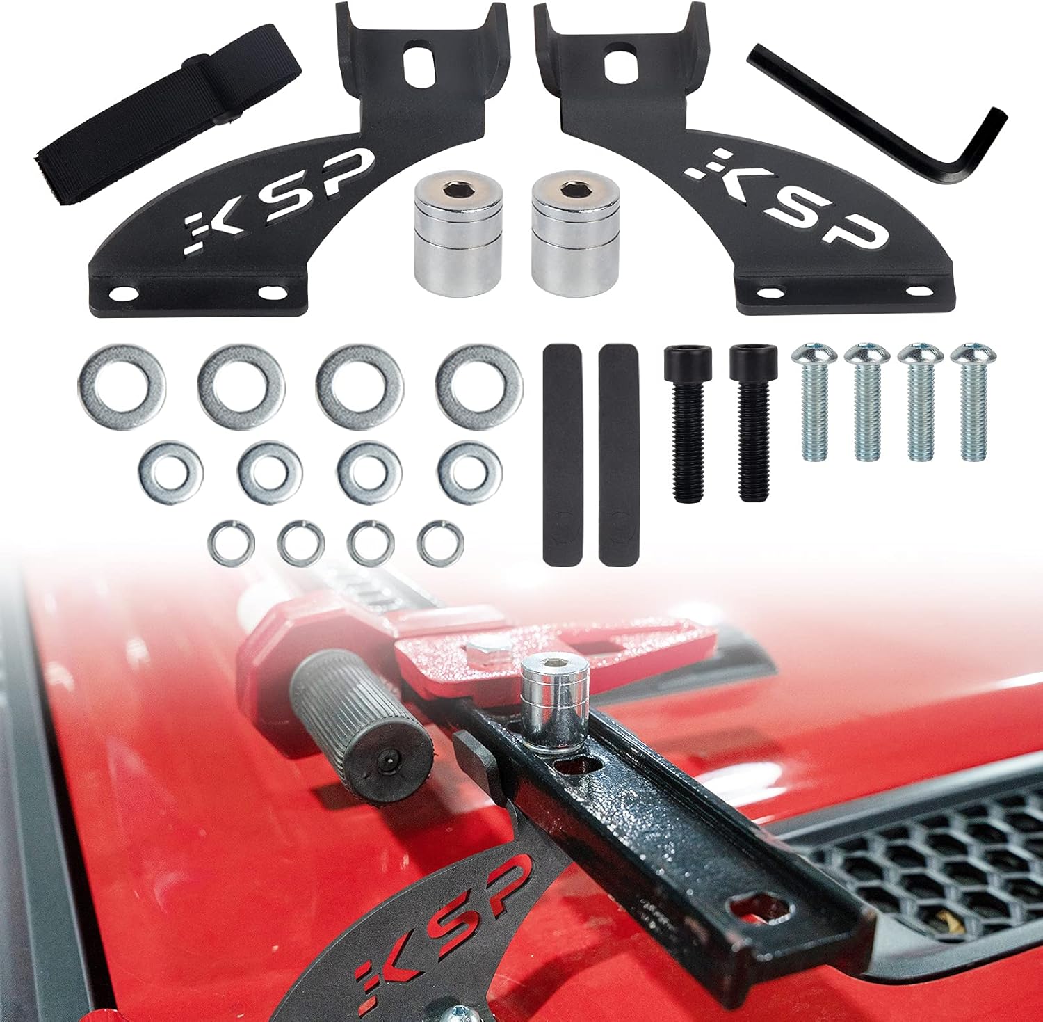 KSP Jack Mount Hood Bisagra Puerta Bisagra Soporte antirrobo para Je-ep 2007-2018 JK,2018+JL Offroad Negro