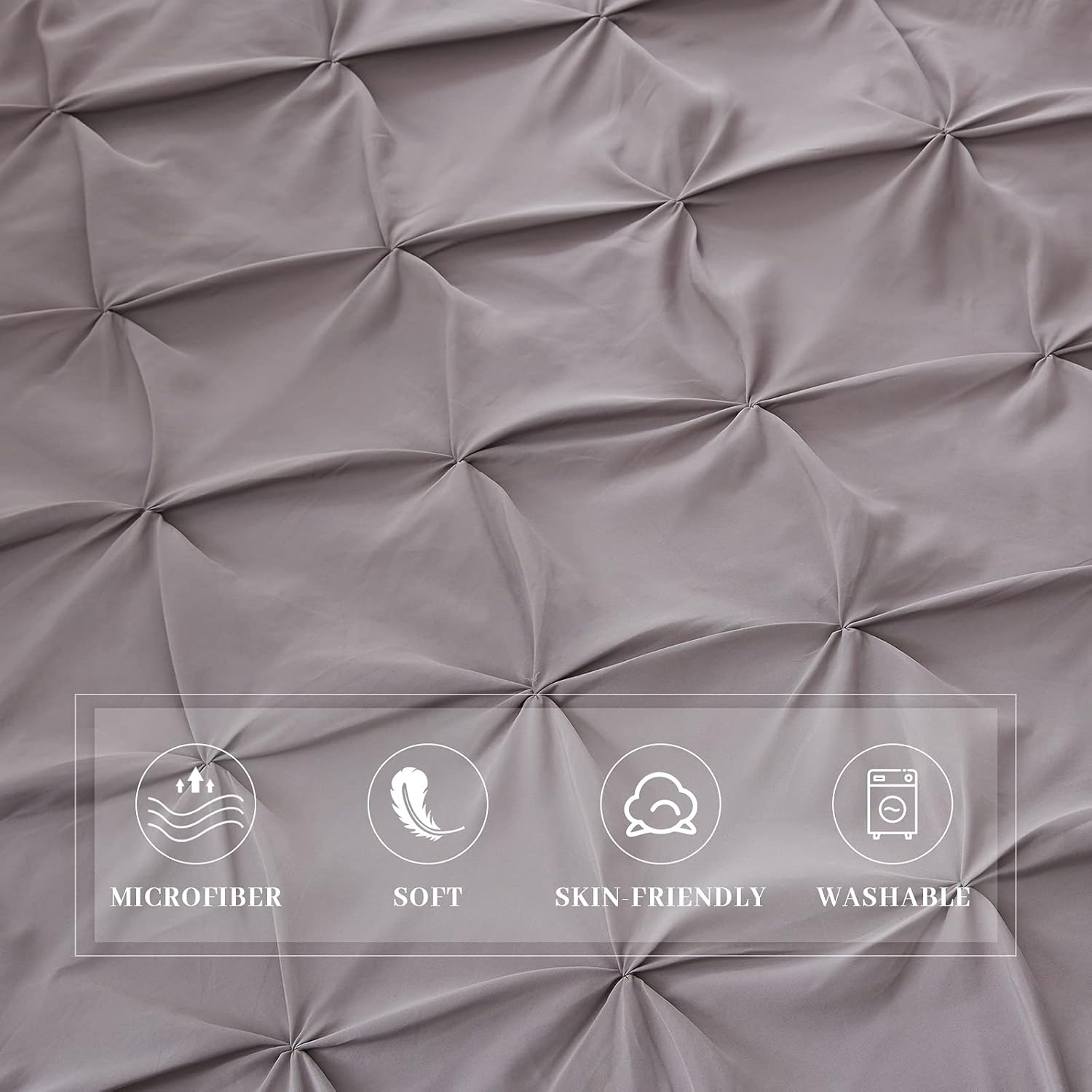 SunStyle Home Funda de edredón plisada gris de 3 piezas, fundas de edredón tamaño Queen, funda de edredón de lujo de microfibra suave con cierre de