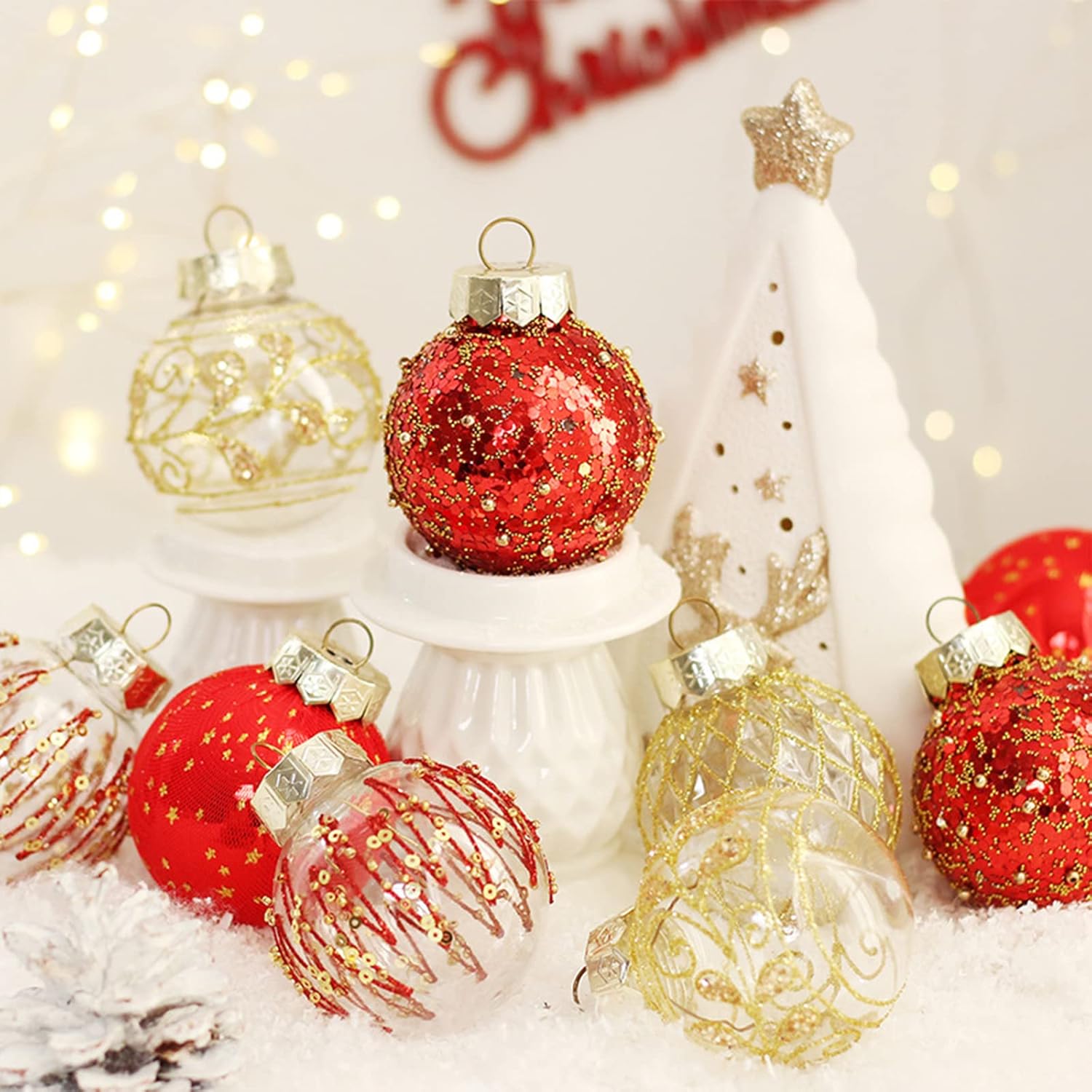 MSUIINT 25 bolas de Navidad, 2.4 pequeñas bolas de Navidad inastillables para árbol de Navidad, bolas colgantes con purpurina para árbol de Navidad,