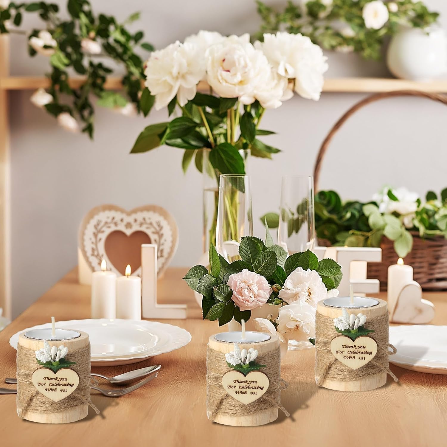 Tioncy 36 portavelas de madera, para despedida de soltera, rústico, regalos de boda para invitados, baby shower, mesa de Navidad, fiesta con velas