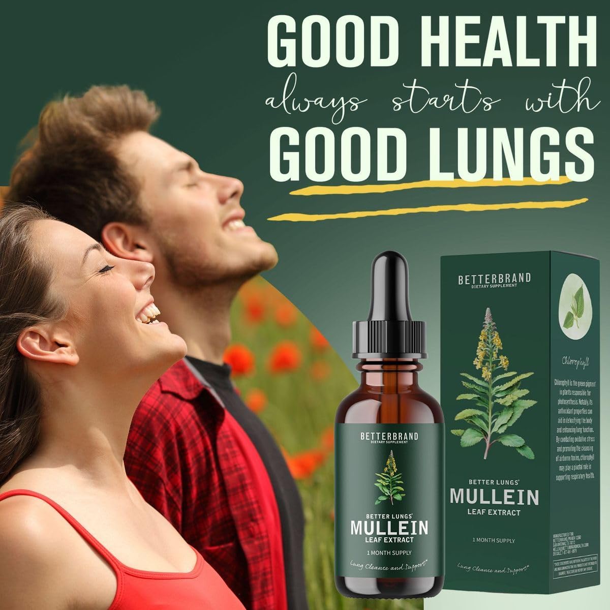 Betterbrand BetterLungs Extracto de hoja de gordolobo  Apoya la limpieza pulmonar y la función respiratoria para una respiración saludable