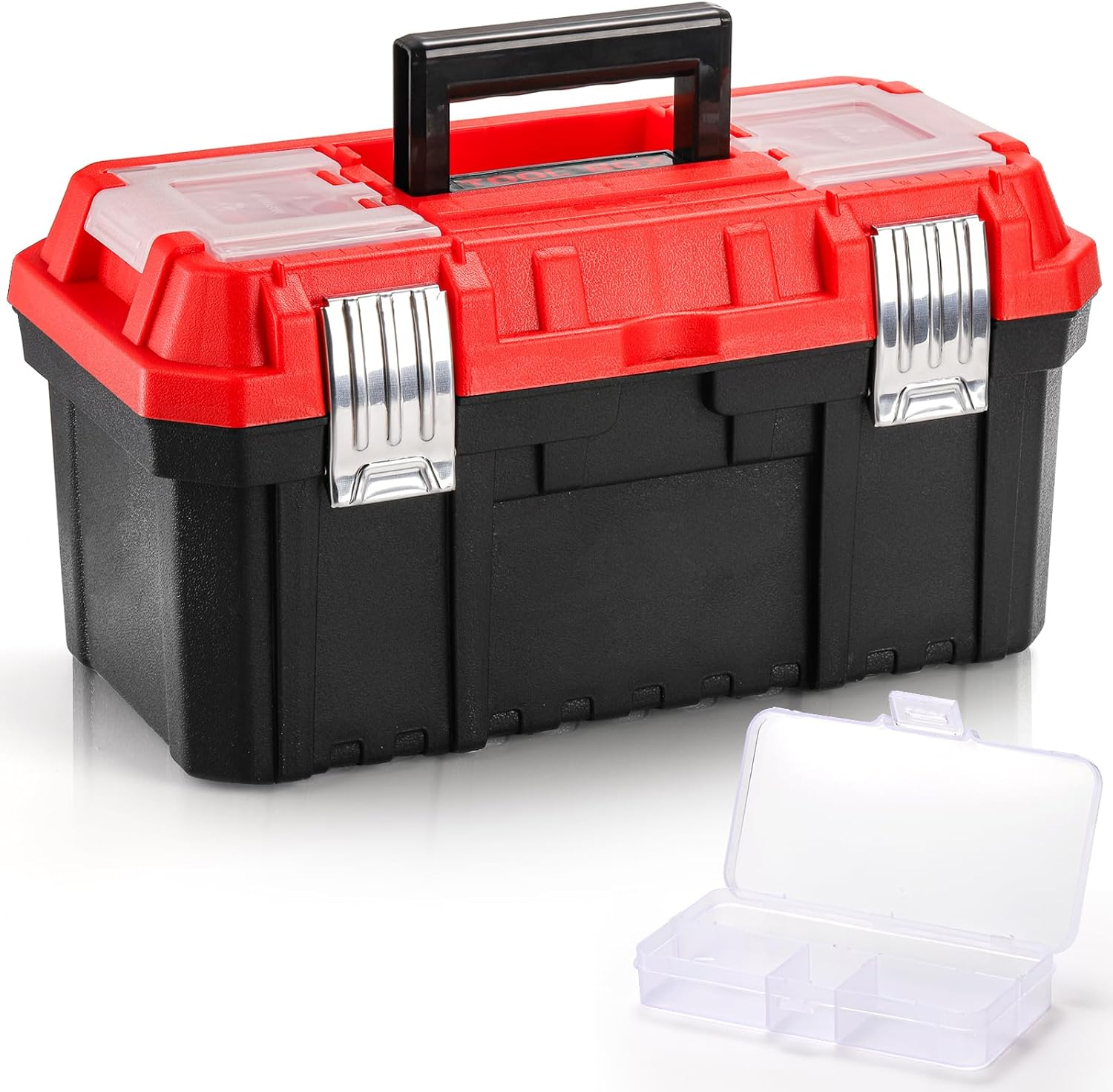 Caja de herramientas de 14 pulgadas, organizador de almacenamiento de plástico de dos capas con bandeja extraíble y divisores, caja de herramientas